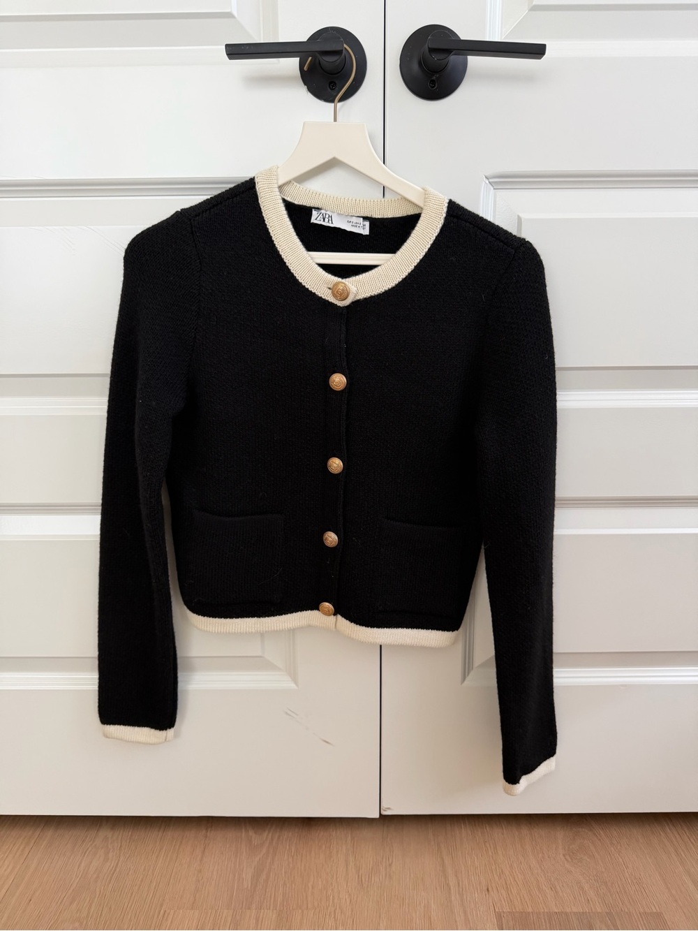 Zara Black Knit Contrast-Trim Cardigan